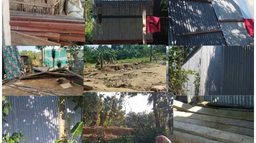 তাহিরপুরে হত্যাকাণ্ডের জেরে প্রতিপক্ষের ১৯টি বাড়িঘর ভাংচুর ও লুটতরাজ।