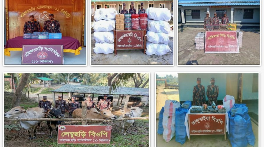 নাইক্ষ্যংছড়ি সীমান্তে বিজিবির অভিযান: ২৪ ঘণ্টায় জব্দ প্রায় ১১ লাখ টাকার মালামাল