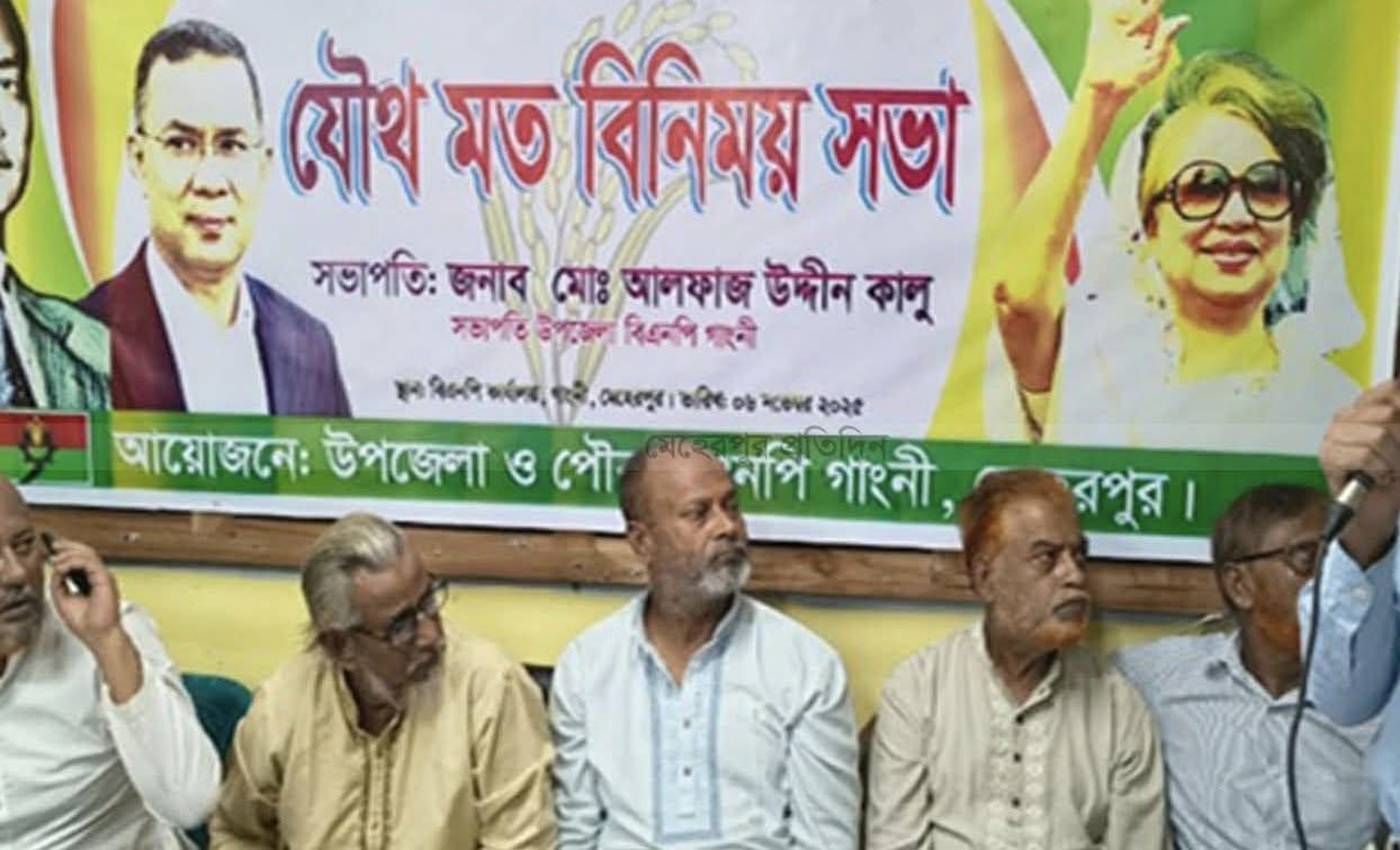 মেহেরপুর-২ আসনে মনোনয়ন বাতিলের দাবিতে গাংনী বিএনপির যৌথসভা অনুষ্ঠিত