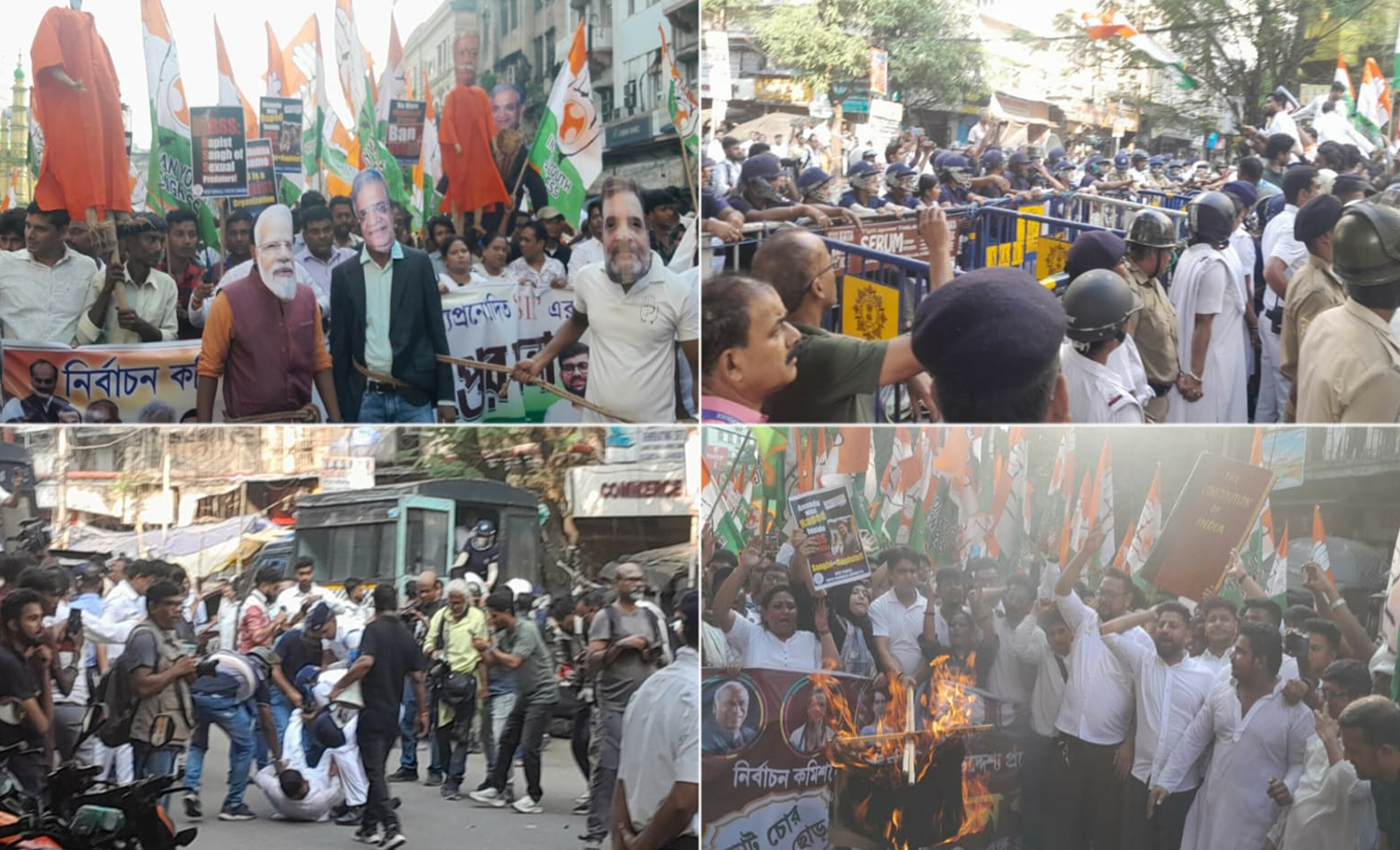 ভোট চুরি ও এসআইআরের প্রতিবাদে কলকাতায় উত্তপ্ত মিছিল, পুলিশের সঙ্গে ধস্তাধস্তি