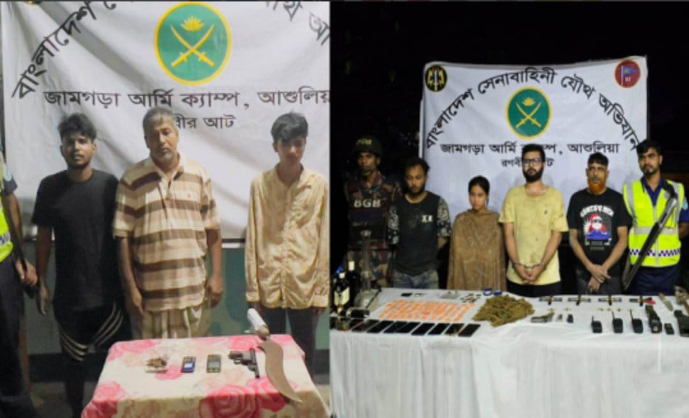 সেনাবাহিনীর অভিযানে বিদেশি পিস্তল,বিপুল পরিমাণ মাদকসহ আটক ৭